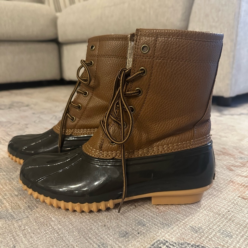 Brown and Black Duck Boots